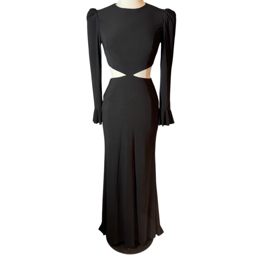 Mac Duggal Leena Cut Out Jersey Gown in Black Minimalist Elegant A-Line Dress 6 - Picture 6 of 12